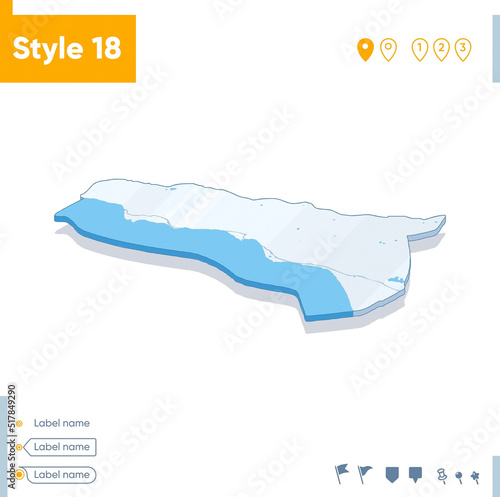 Abkhazia - 3d map on white background with water and roads. Vector map with shadow.