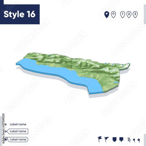 Abkhazia - map with shaded relief, land cover, rivers, mountains. Biome map with shadow.