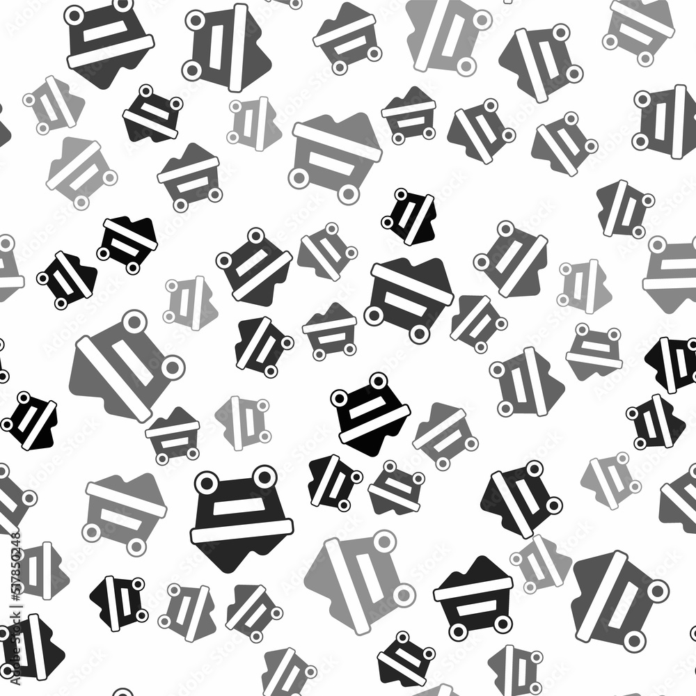 Black Coal mine trolley icon isolated seamless pattern on white background. Factory coal mine trolley. Vector Black Coal mine trolley icon isolated seamless pattern on white background. Factory coal mine trolley. Vector