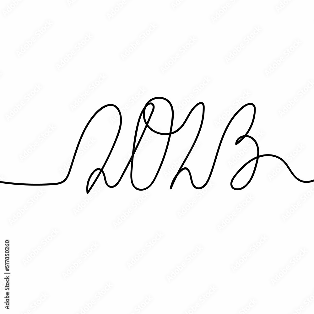 Continuous line 2023 lettering. Single path drawing. Vector ...