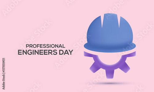 3d Professional Engineers Day in 3rd August. Engineers vector illustration template for banner, card, poster, background. Engineering equipment gear wheel and helmet on isolated background