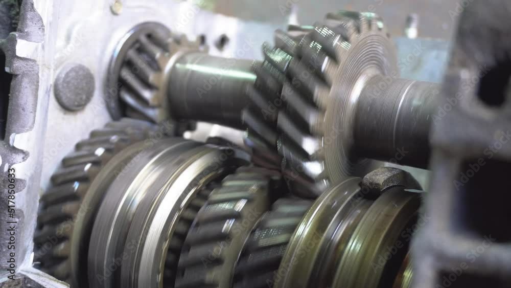 Gearbox mechanism in action. working gears in the gearbox. Gearbox mechanism in action. working gears in the gearbox.