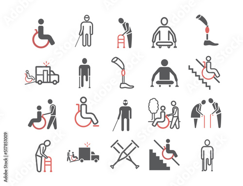Disabled People icons set. Vector signs for web graphics.