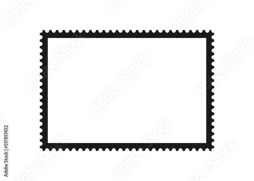 Postage stamp frame. Empty border template for postcards and letters. Blank rectangle and square postage stamp with perforated edge. Vector illustration isolated on white background.
