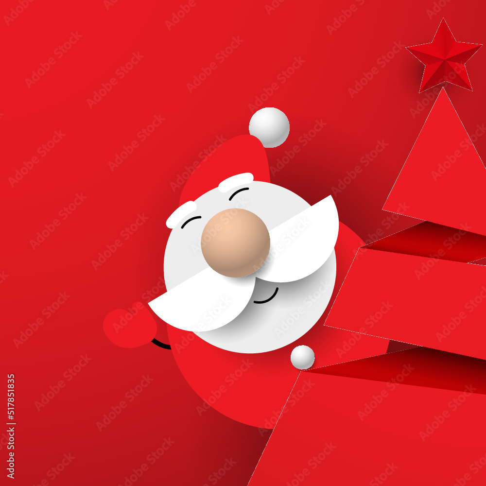 Święty Mikołaj za choinką. Ilustracja wektorowa - obrazy, fototapety, plakaty 