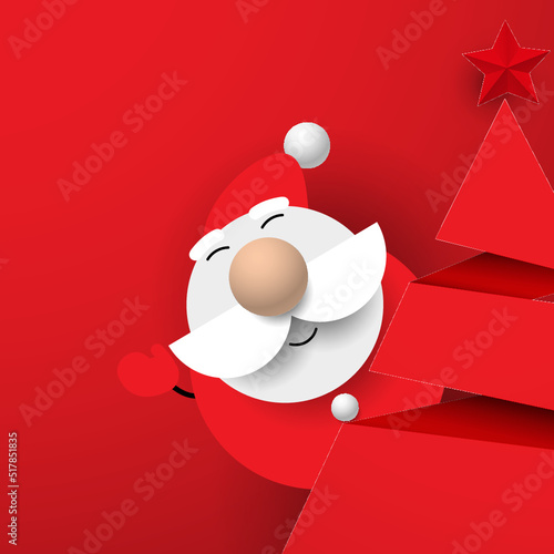 Święty Mikołaj za choinką. Ilustracja wektorowa