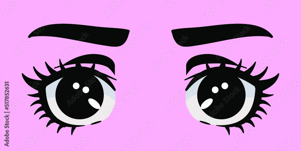 Cartoon big shining eyes with long anime-style eyelashes.