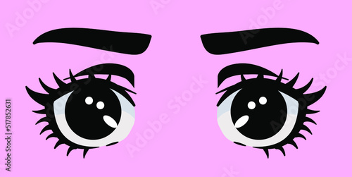 Cartoon big shining eyes with long anime-style eyelashes.