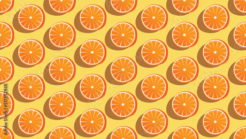 Sweet oranges seamless textile pattern. Vector yellow exotic citrus illustration. Juicy fruit fashion clothes print. Food background