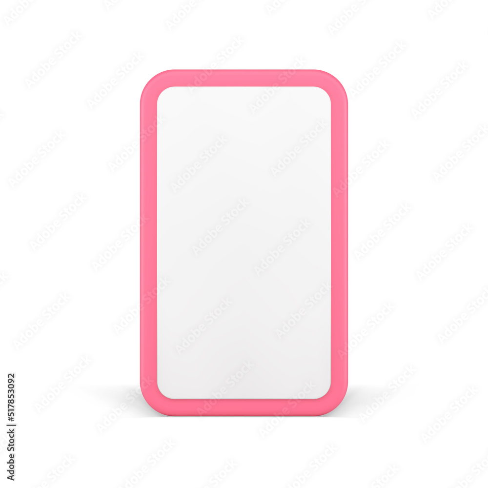 Pink touch screen smartphone empty screen internet promo presentation realistic 3d icon vector