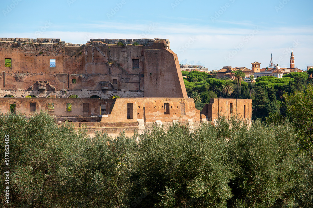 Palatine Hill, view of the ruins of several important ancient  buildings, Rome, Italy