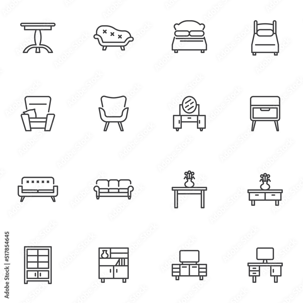Furniture, home decor line icons set Furniture, home decor line icons set