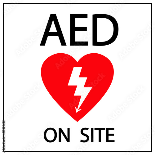 AED,automated external defibrillator / aed sign with heart and electricity symbol flat vector icon	
