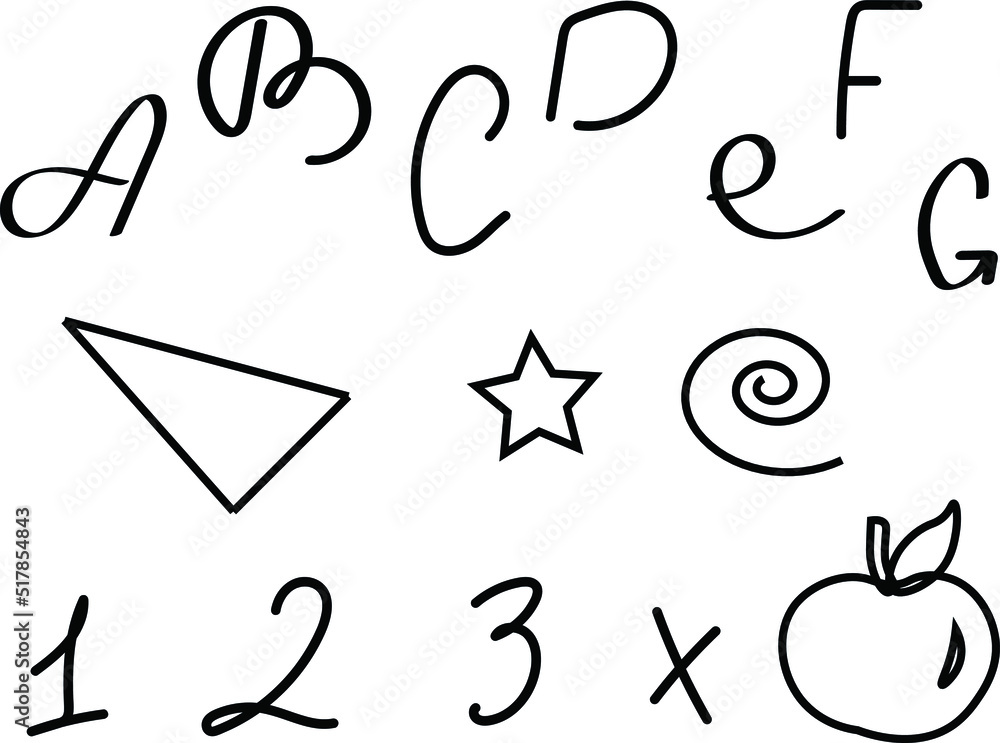 Vector letters and numbers on white background. Hand drawn ...