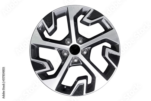 Car alloy wheel isolated on white background. New alloy wheel for a car on a white background. Alloy rim isolated. Car wheel disc.