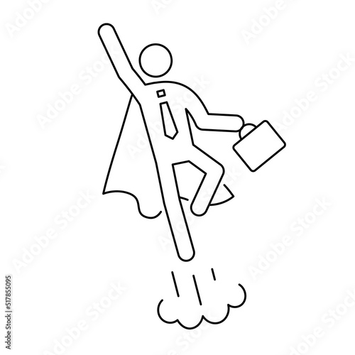 Superhero business pictogram man line icon set. Superhero businessman flying outline figure. Victory worker, employer pictogram person. Vector illustration.