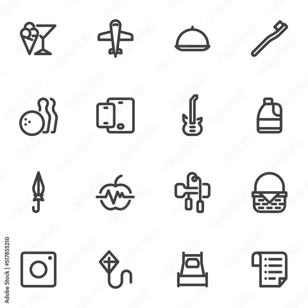 Lifestyle and recreation line icons set Lifestyle and recreation line icons set
