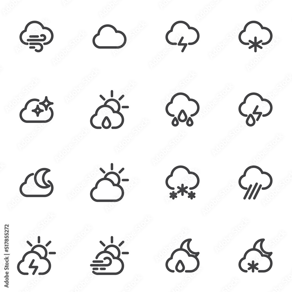 Weather, meteorology line icons set Weather, meteorology line icons set
