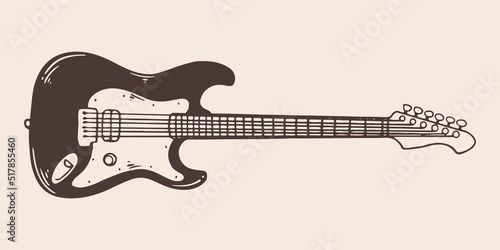 Vintage hand drawn electric guitar in vintage engraved style. Isolated on white background. front view.