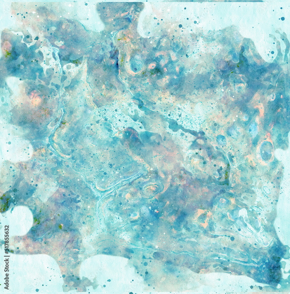 Abstract background, digital illustration in watercolor style in blue and turquoise colors