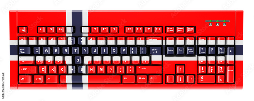 Norwegian flag painted on computer keyboard. 3D rendering Norwegian flag painted on computer keyboard. 3D rendering
