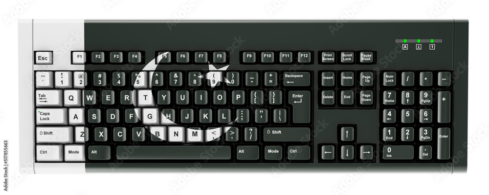 Pakistani flag painted on computer keyboard. 3D rendering Pakistani flag painted on computer keyboard. 3D rendering