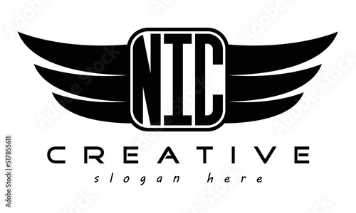 NIC three Letter Wings minimalist creative concept flag Flying abstract Initial wing symbol icon professional logo design, Vector template