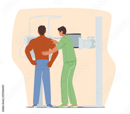 X-ray Medical Diagnostics, pulmonology Checkup. Radiology Body Scanner for Patient Disease. Patient Making Chest Scan