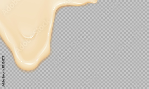 Flowing realistic liquid mayonnaise on transparent background.Spreading cheese, cream, milk, cream or yogurt.