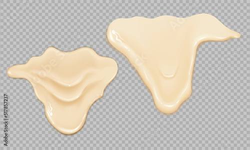 Flowing realistic liquid mayonnaise on transparent background.Spreading cheese, cream, milk, cream or yogurt.