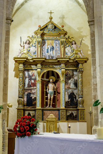 retablo de Sant Sebastia, Santa Maria de Andratx, fundada en 1248, Andratx, Mallorca, balearic islands, Spain photo