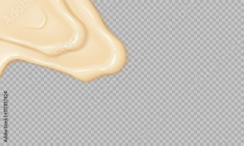 Flowing realistic liquid mayonnaise on transparent background.Spreading cheese, cream, milk, cream or yogurt.