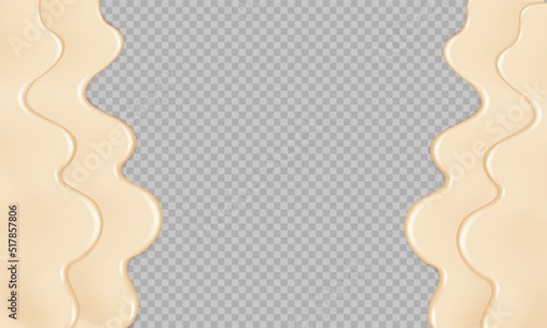 Flowing realistic liquid mayonnaise on transparent background.Spreading cheese, cream, milk, cream or yogurt.