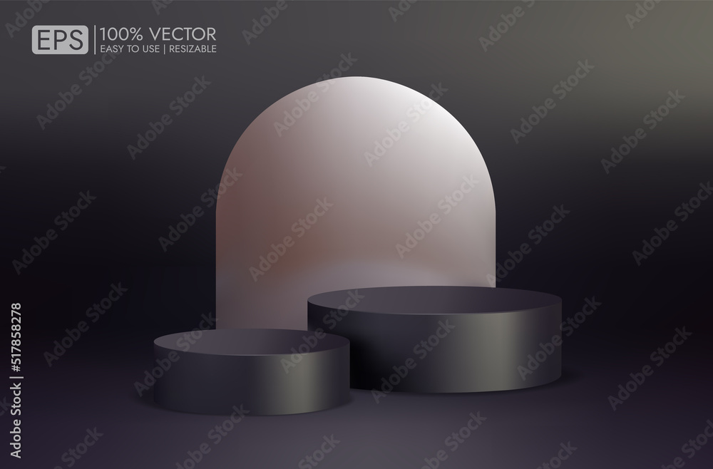Realistic 3d podium vector with empty room background, vector shape rendering for product presentation display. minimal studio room scene Realistic 3d podium vector with empty room background, vector shape rendering for product presentation display. minimal studio room scene
