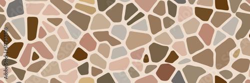 Light brown seamless pebble mosaic organic floor pattern. Vector background. Tile decoration for path, wall and paving. Design of kitchen, bathroom, outdoor. Repeating texture