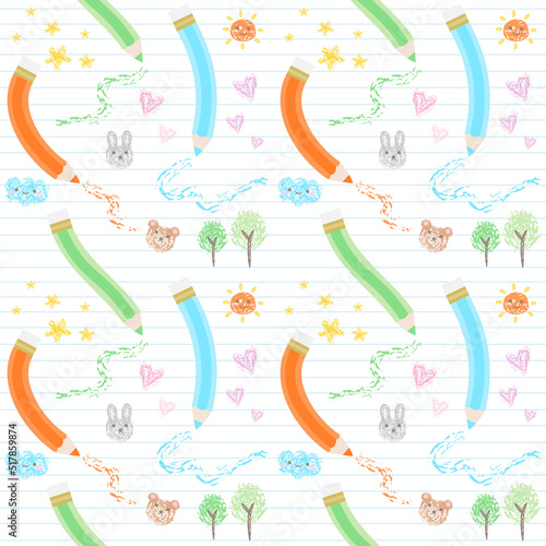 Seamless pattern pastel pencil drawing.