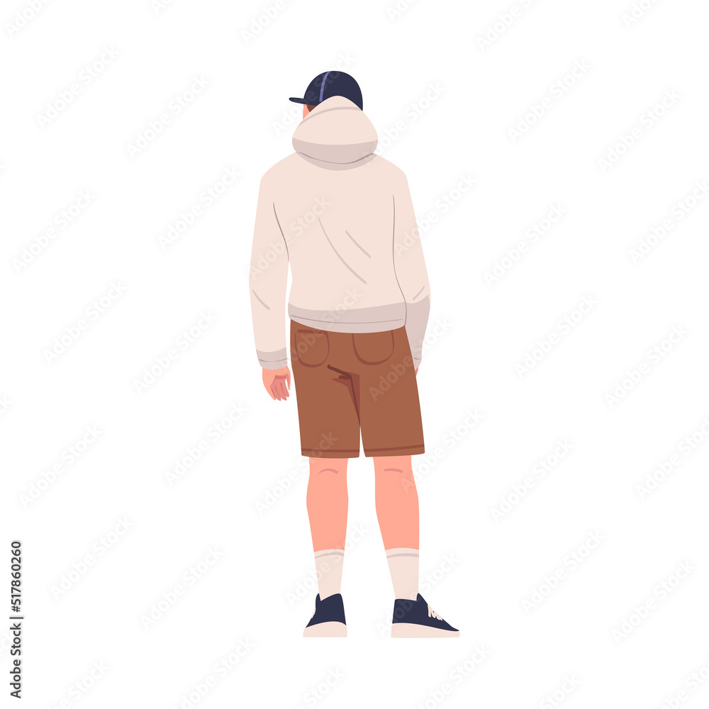 Man Character in Hoody and Cap Standing Back View Vector Illustration Man Character in Hoody and Cap Standing Back View Vector Illustration