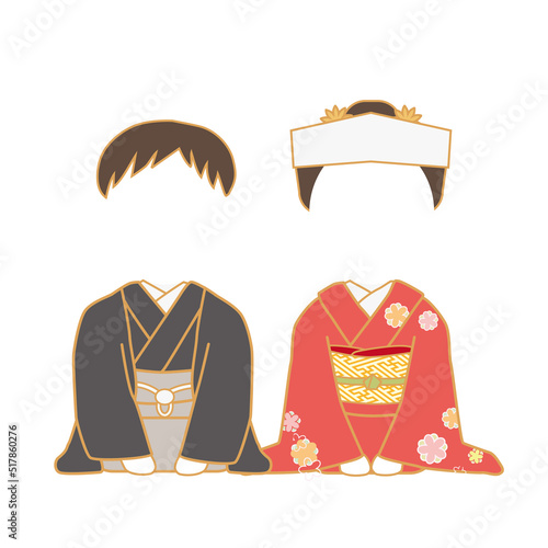 Japanese wedding kimono couple Face-fitting template