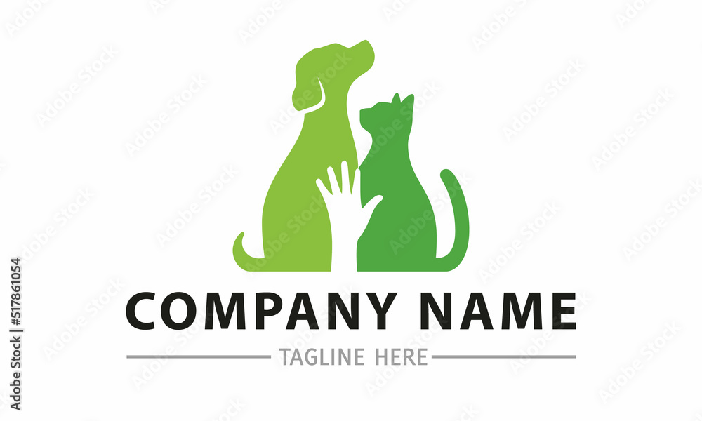 Green hand dog cat logo concept design Green hand dog cat logo concept design