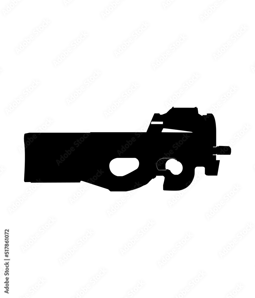 Gun silhouette on a white backing.