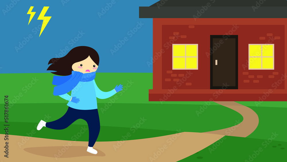 Fototapeta premium Girl running home during a thunderstorm