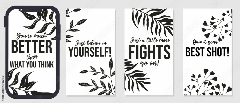 motivational quote design for social media stories. aesthetic background with leaf silhouette elements