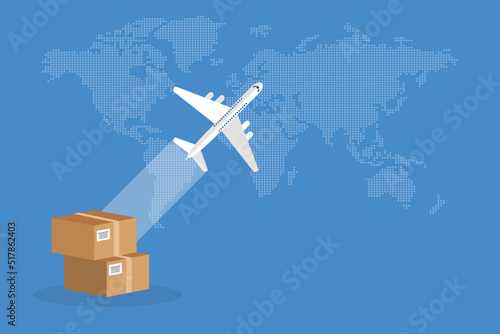 Airplane cargo express logistics delivery  air mail service  airmail global shipping transportation concept. Vector illustration