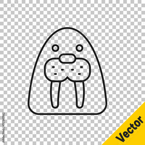 Black line Walrus animal icon isolated on transparent background. Vector