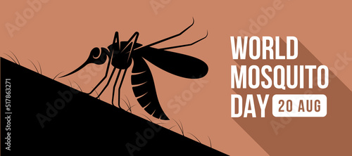 world mosquito day - black silhouette mosquito on skin body and brown background vector design