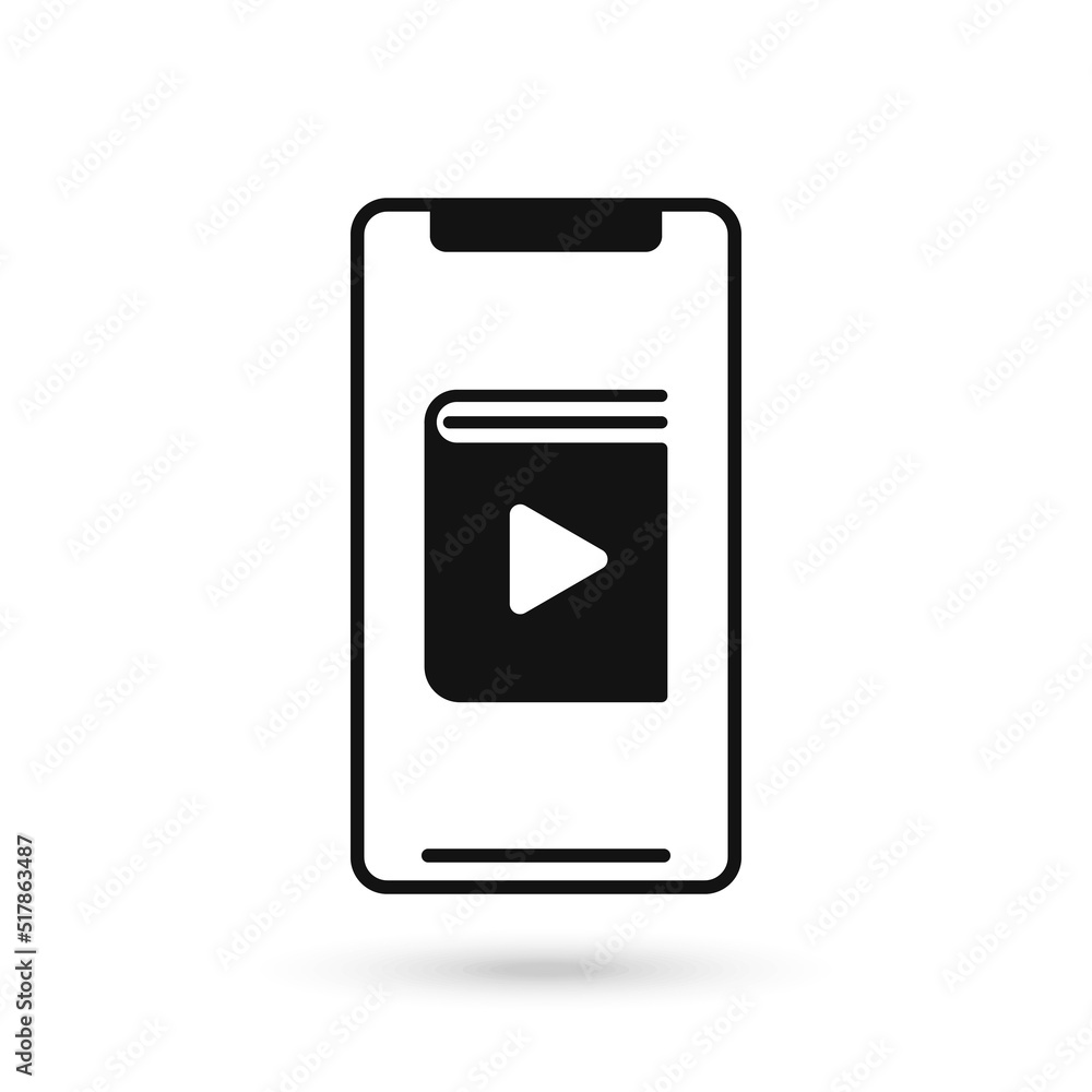 Mobile phone with Audiobook flat design icon. Mobile phone with Audiobook flat design icon.
