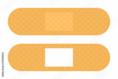 Medical plaster strips vector isolated. Two adhesive bandages from different sides. Medical tool, first aid for physical injury.