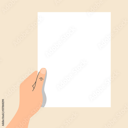 Hand holding empty banner vector isolated. Illustration of hand holding white paper sheet. Empty space for message.