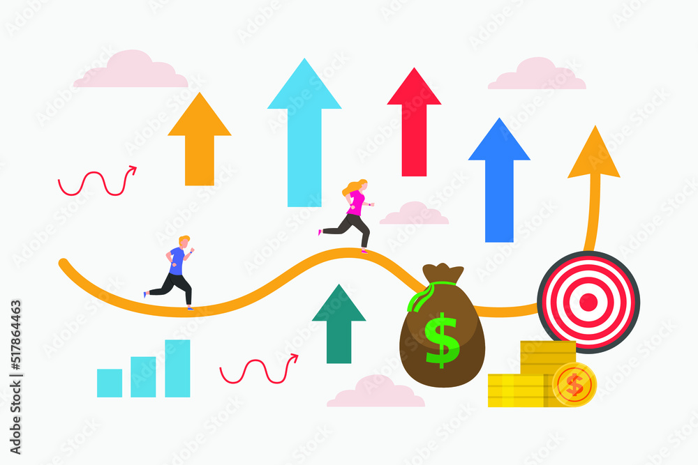 Businessman and Business woman trying to reach the goal or target for a successful business Businessman and Business woman trying to reach the goal or target for a successful business