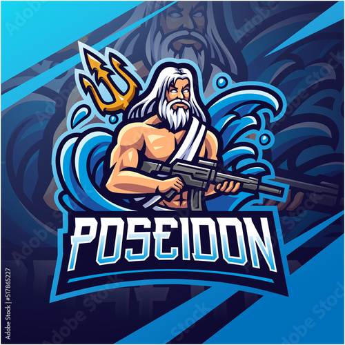 Poseidon esport mascot logo design